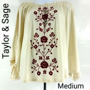 Taylor & Sage Off Shoulder Embroidered Top Ivory